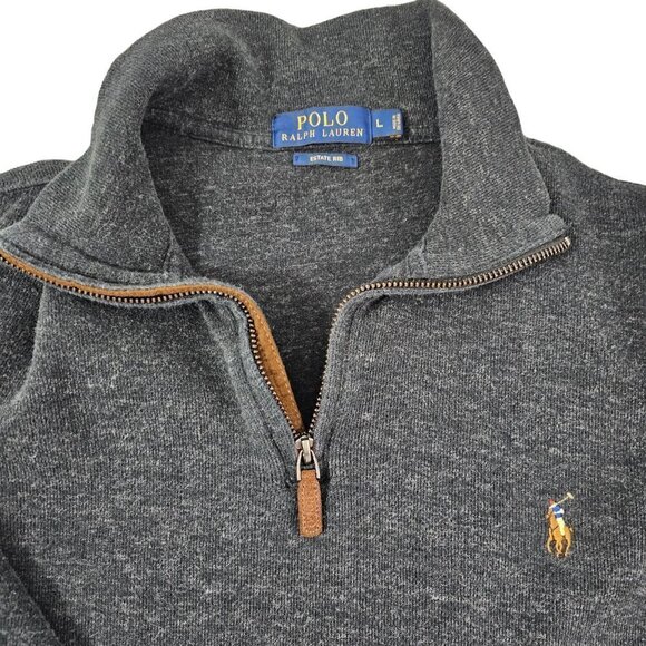 Polo Ralph Lauren Estate Rib Men's ¼ Zip 100% Cotton Pullover Sweater Size Large - Picture 15 of 16
